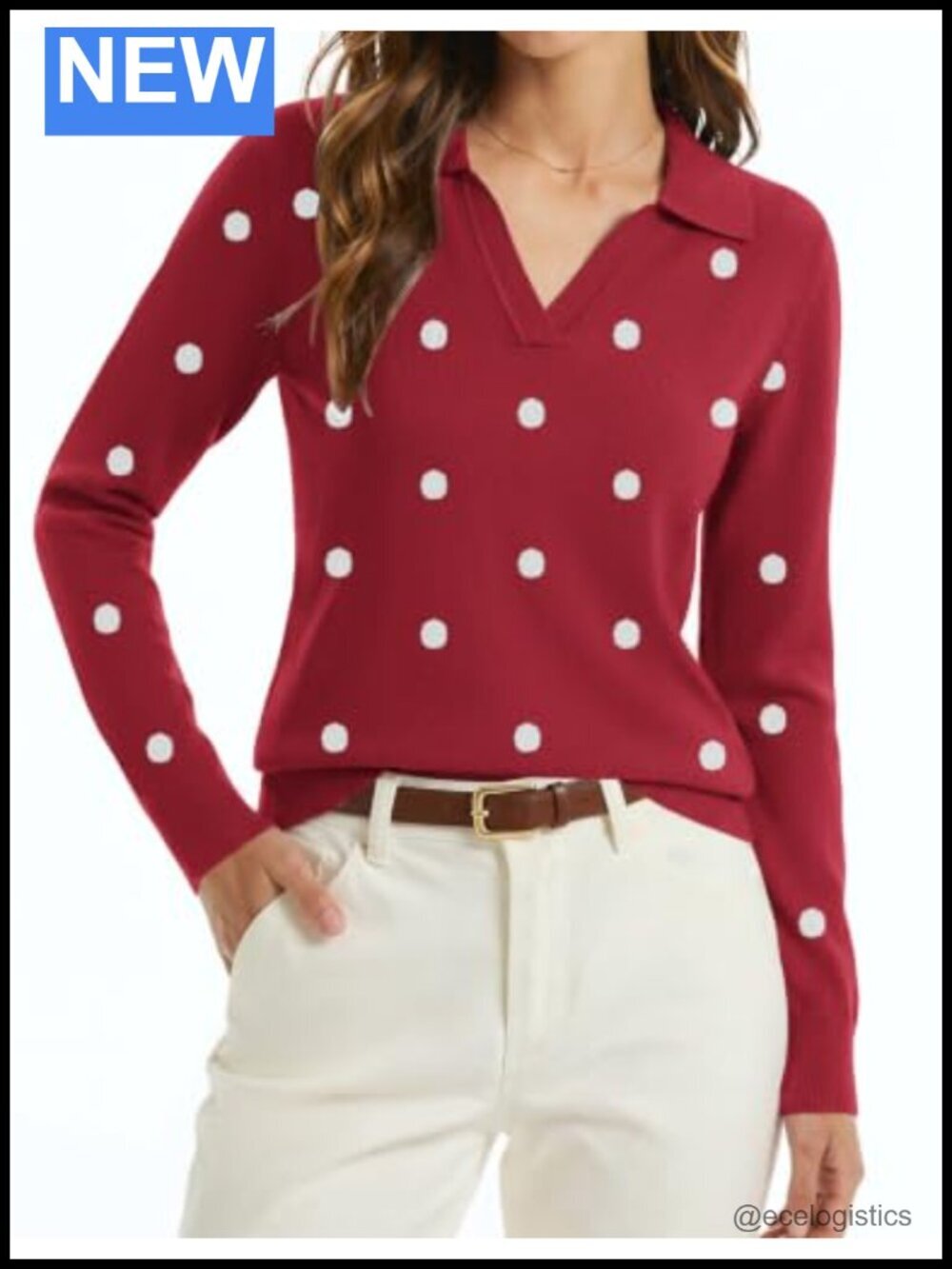 Long Sleeve Polo V-Neck Knit Sweater for Women Business Casual Cozy Fall